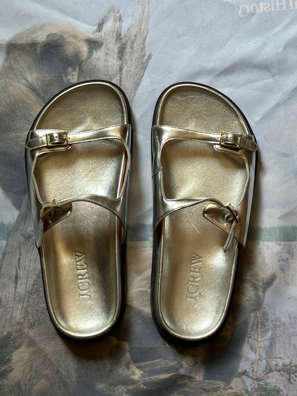 J. Crew Metallic Silver Leather Slide Sandals